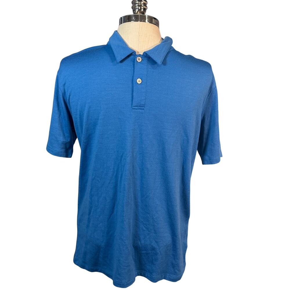 Ibex Polo Shirt Mens Medium Blue Merino Wool Short Sleeve Golf USA Made